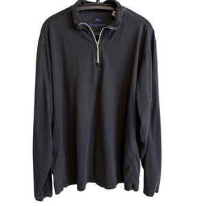 Tommy Bahama Mens Black 1/4 Zip Pullover Sweater Size XL Preppy Office Weather